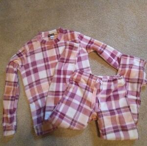 Weekending Fluffy Mauve And Beige Plaid Pajamas Set